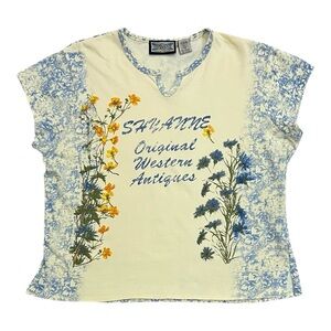 Shyanne Light Yellow Floral & Blue Toile Original Western Antiques Shirt Size XL